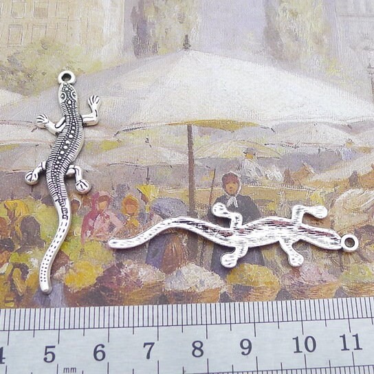 12/30PCS Antique Silver Tone Lizard Gecko Charm Pendant Reptile Charm JHS315