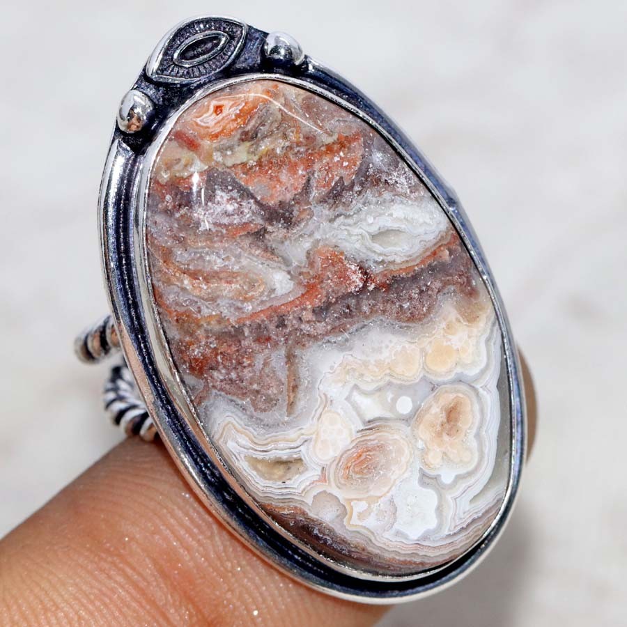 925 Silver Plated Mexican Laguna Lace Ring US 8.5 Everyday Wear Design GW