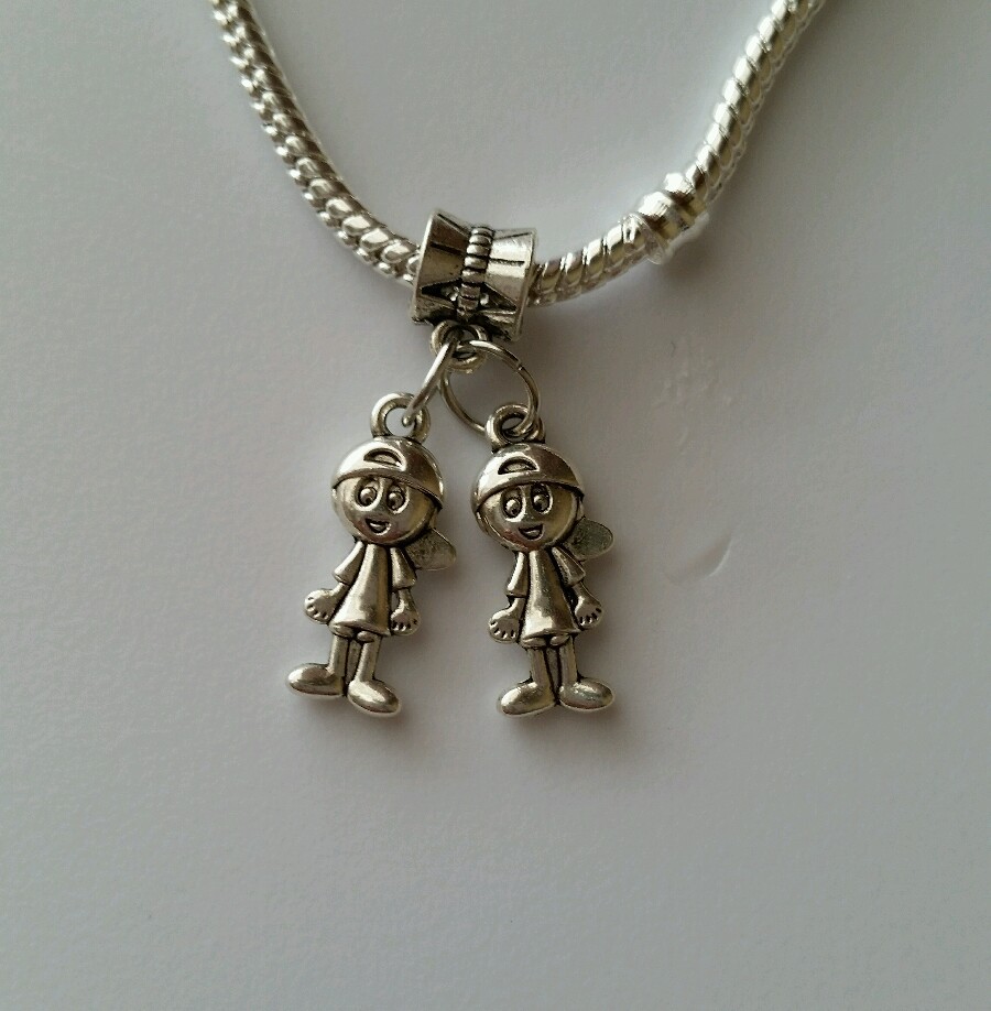 Little Boys Brothers Son Twins Dangle Bead for Silver European Charm Bracelet