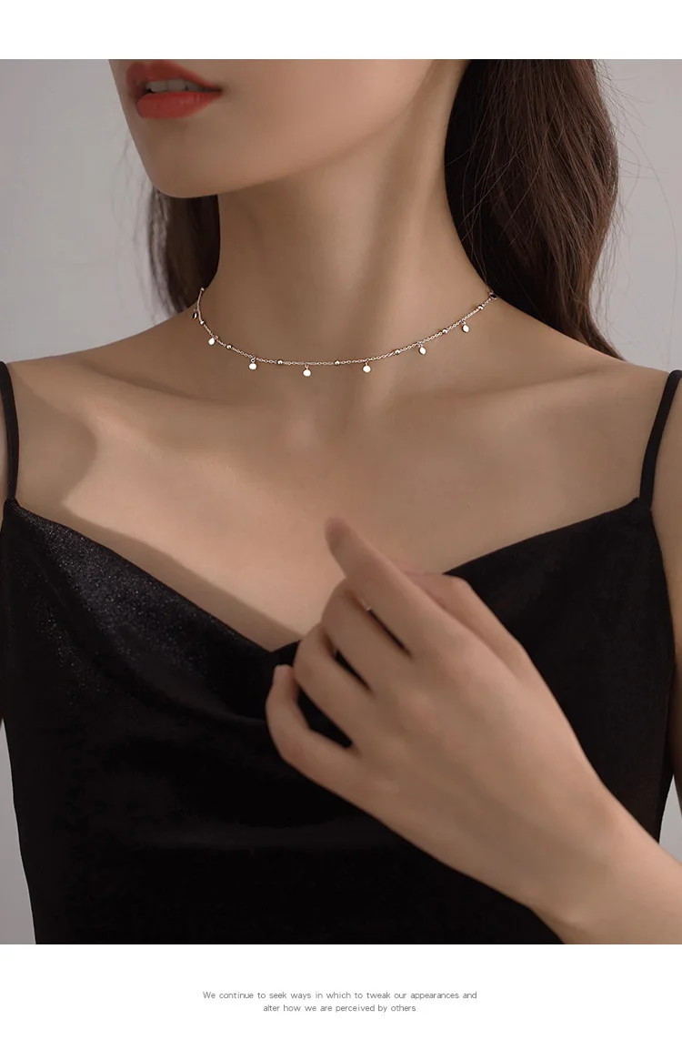 925 Sterling Silver Women’s Neck Chain Jewelry Tassels Round Necklaces Vintage L