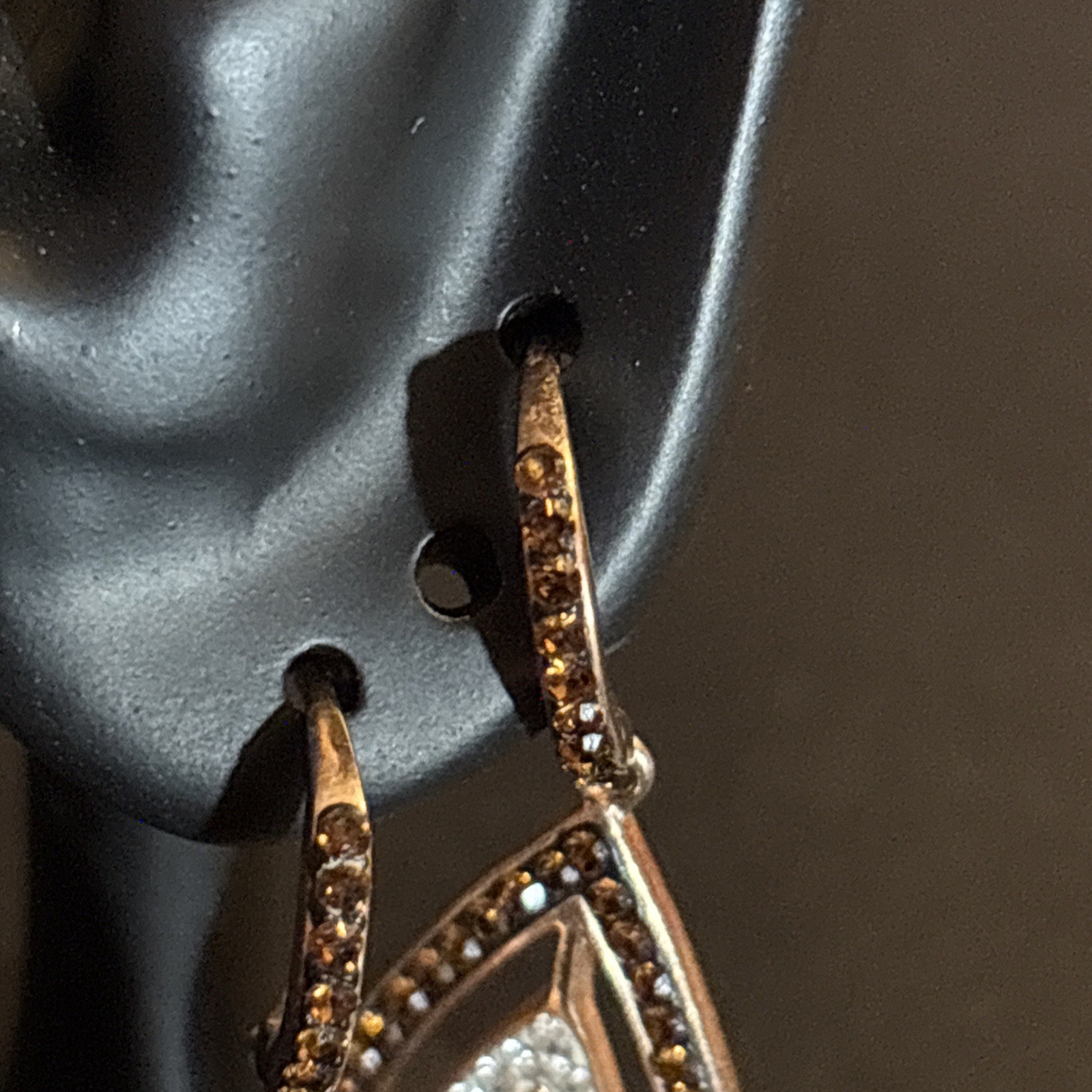 Beautiful Rose Gold Over Sterling Silver, With Brown & White Rhinestone Earrings