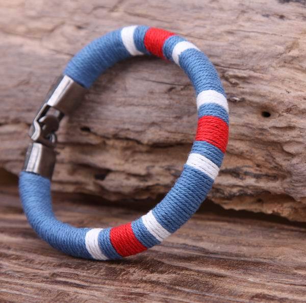 G107 Blues Surfer Young Cool Cotton Wraps Leather Bangle Bracelet Cuff Men’s