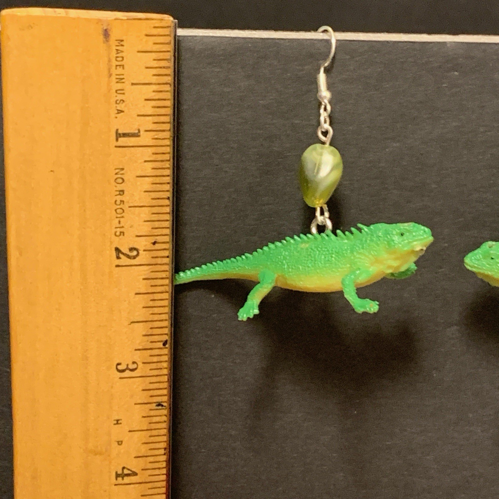 Green Lizard Earrings Handmade Tropical Oddity Weird Novelty Reptile Iguana