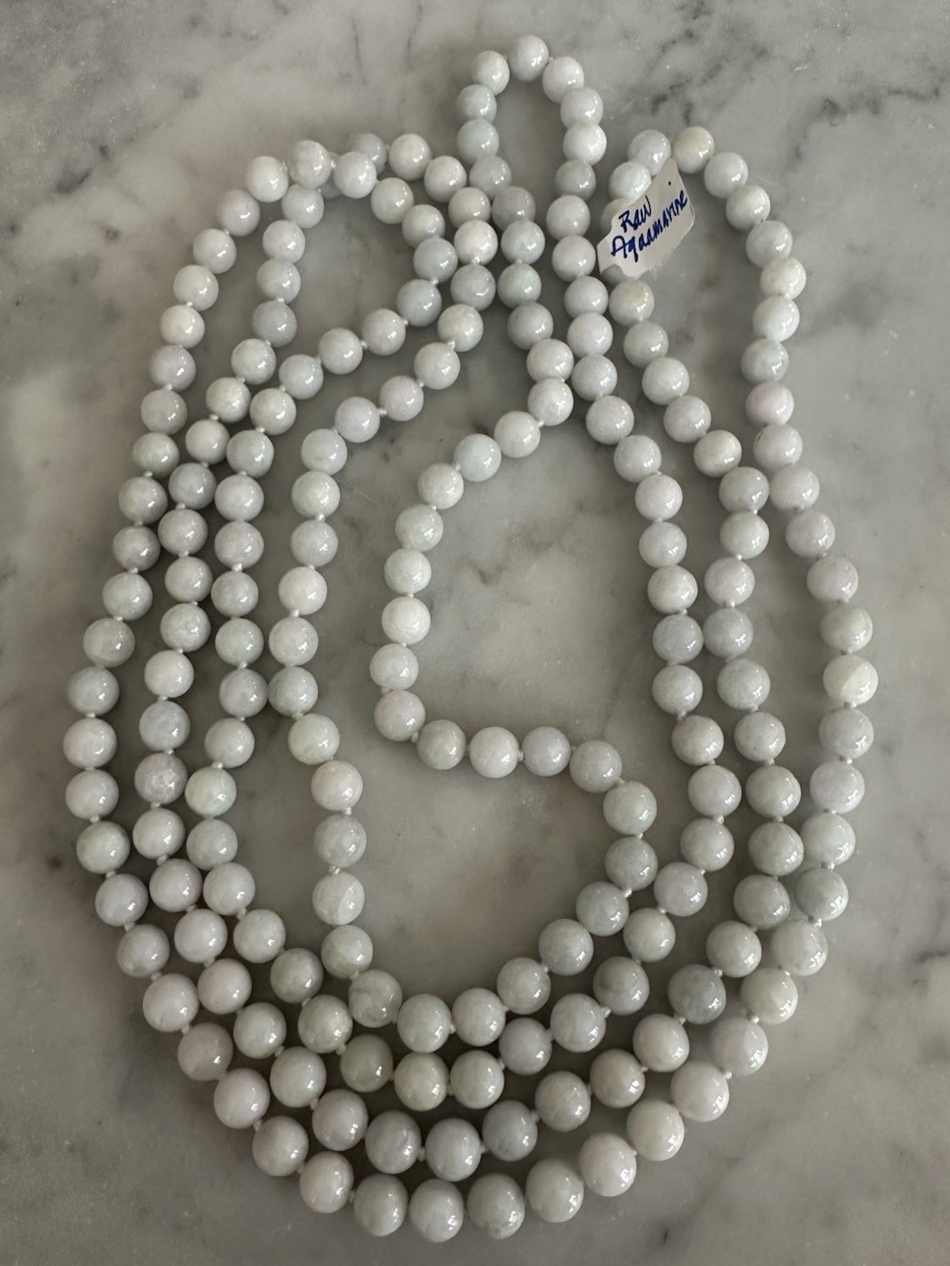Raw Aquamarine Beaded Strand Necklace 7-8mm New Gray Blue Tone New Long ~128”