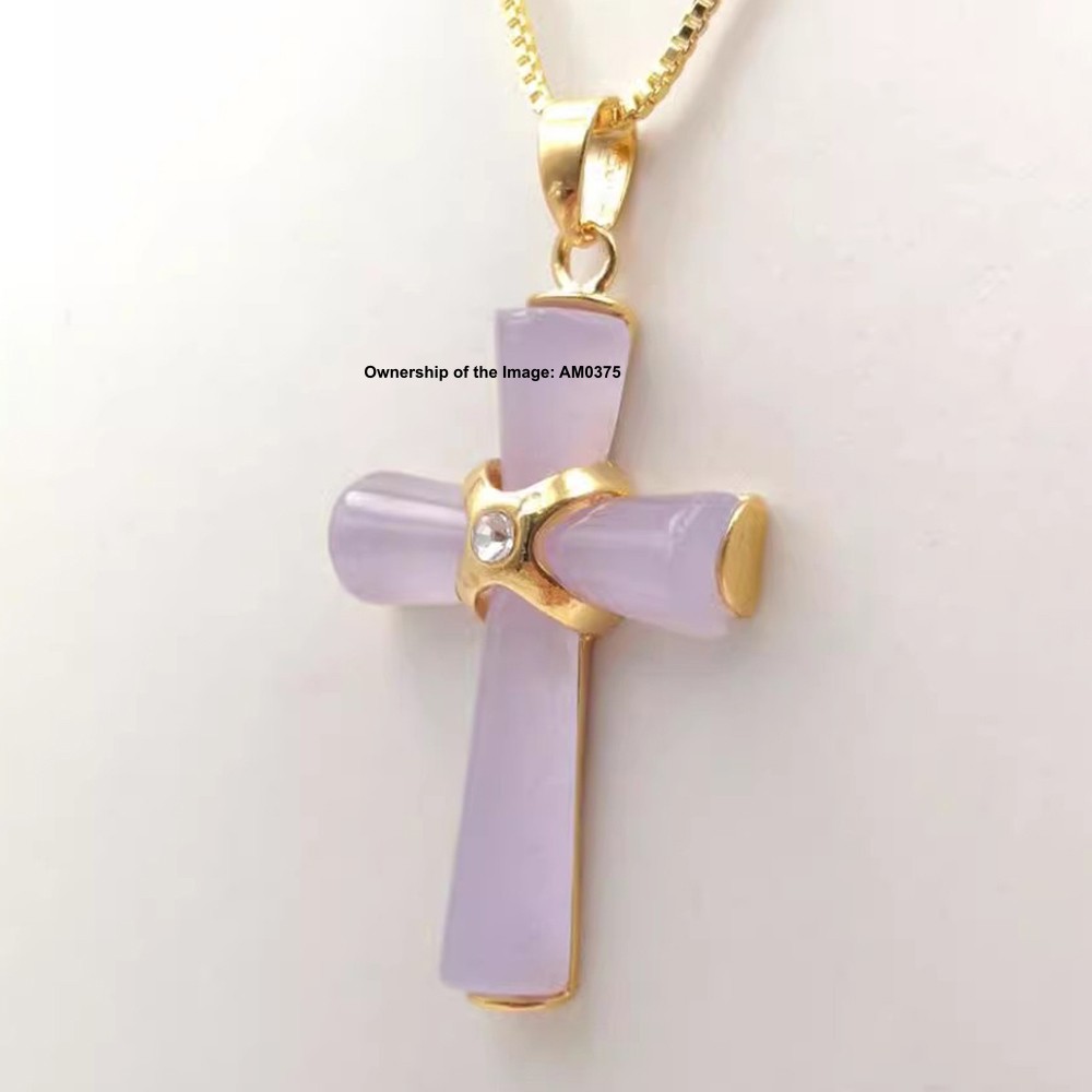 NEW Yellow Alloy Heating Jade Pendant Women Men Purple Jade Cross Pendant