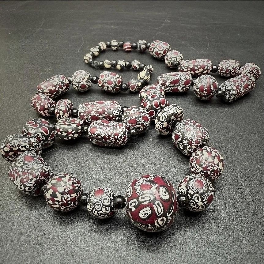 Vintage Handmade Millefiori Polymer Clay Bead Necklace 30″ Boho Artisan