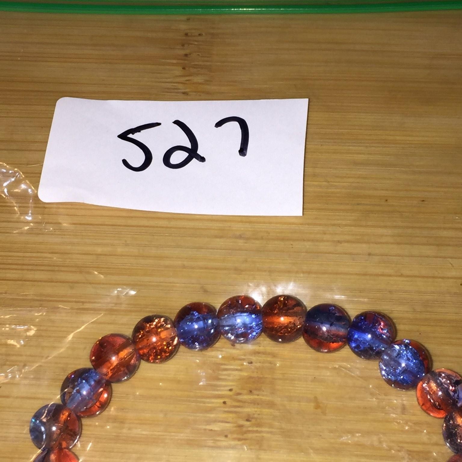 Artisan Iridescent Glass Crackle Beaded Stretch Bracelet Blue Orange