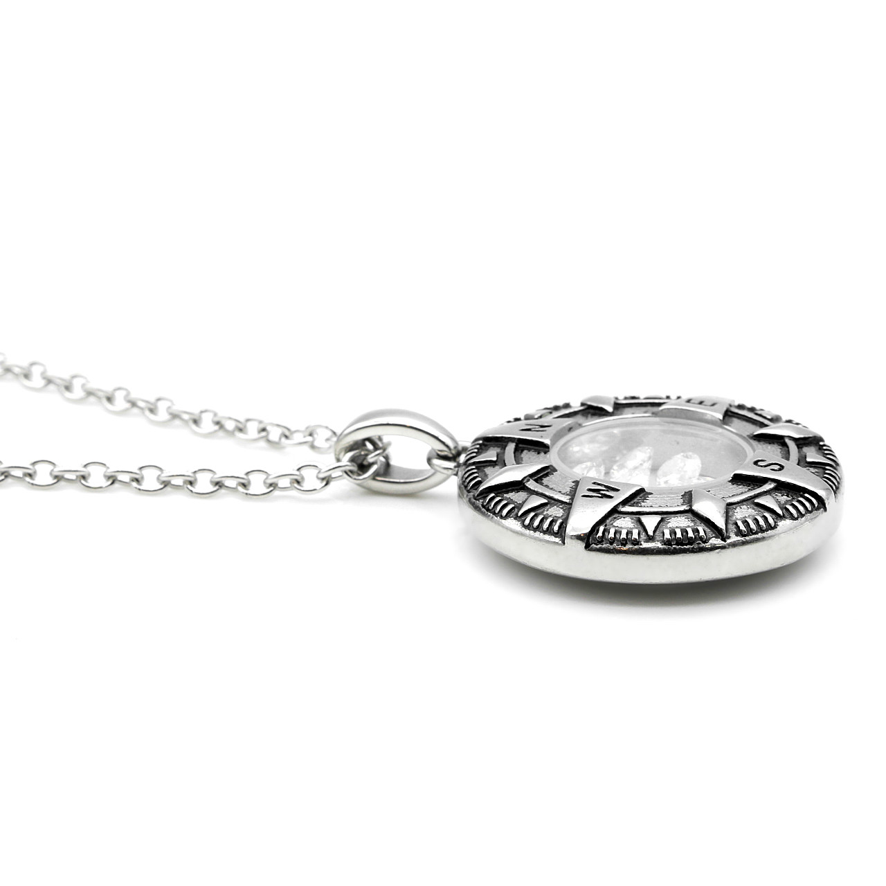 COMPASS FLOATING CHARM WITH WHITE NECKLACE BY CONTROSE