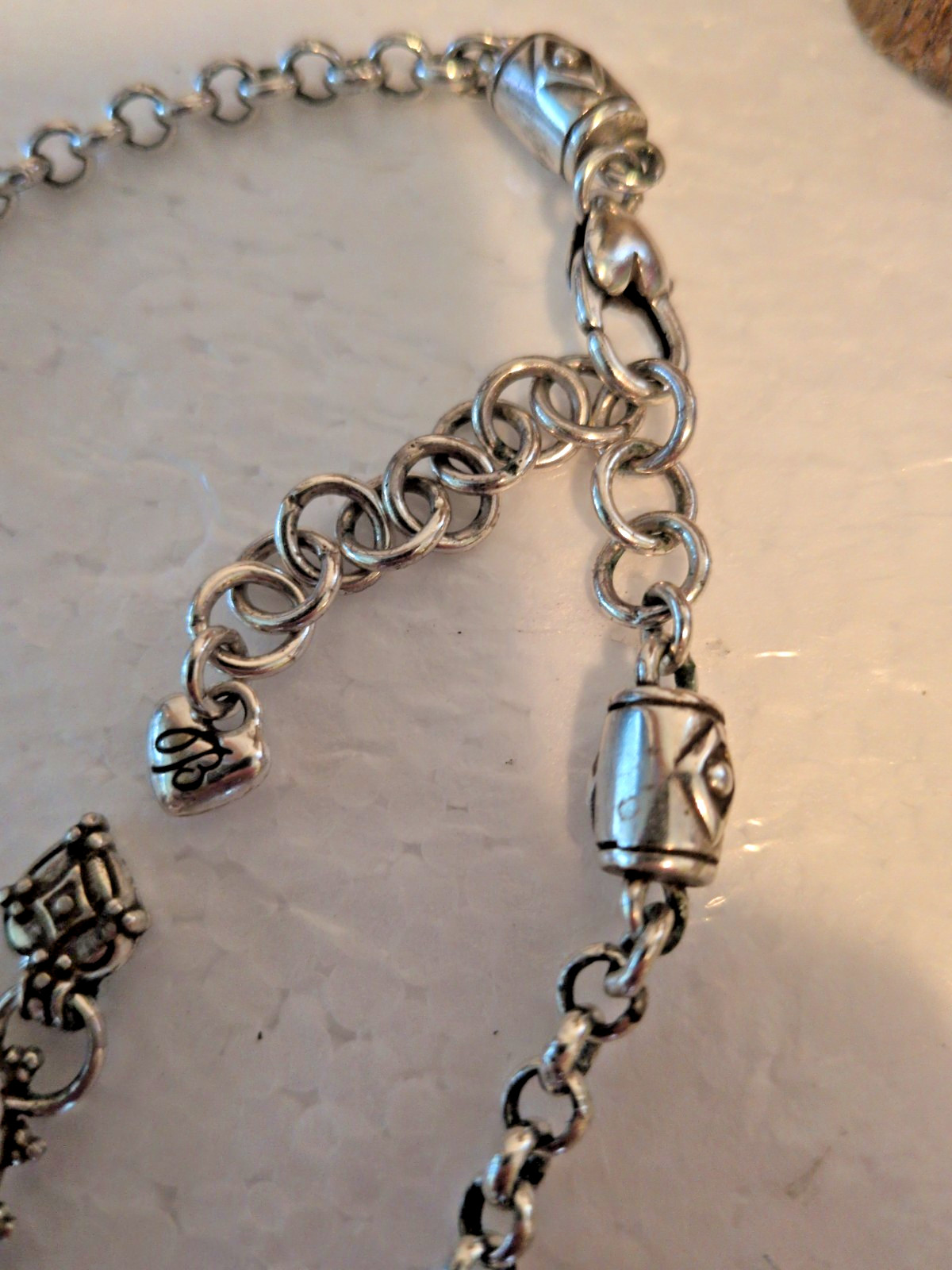 Brighton Retired Heart Scroll Silver Pendant Necklace Adjustable 16-18″ W/Tin