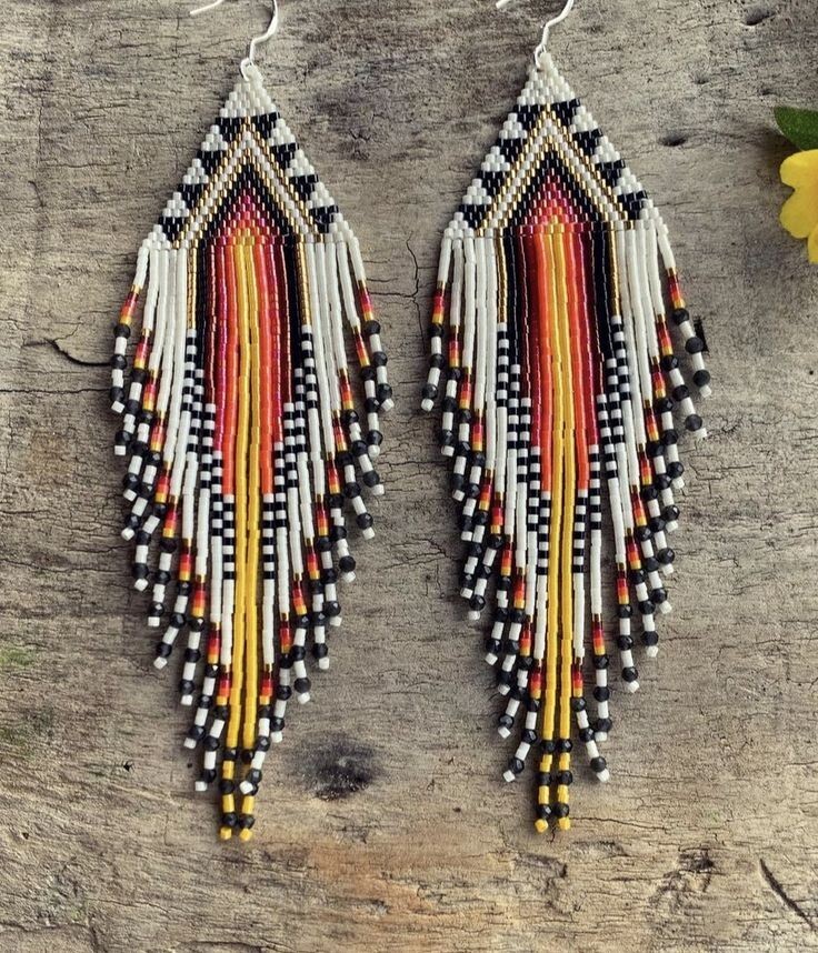 Tribal Earrings Native Large Boho American Seed Beads Handmade Earring