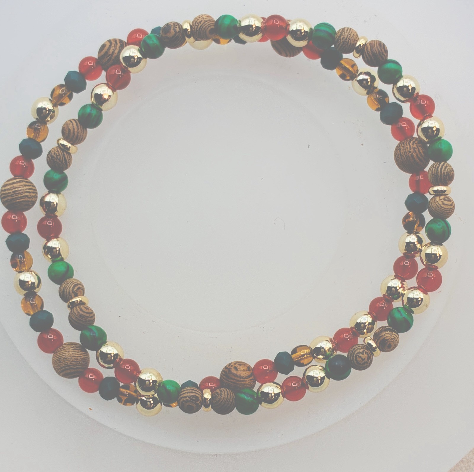 Men’s Stretch Bracelets Bodhi Seeds Carnelian Malachite & Gold Plate Beads 8.0”L