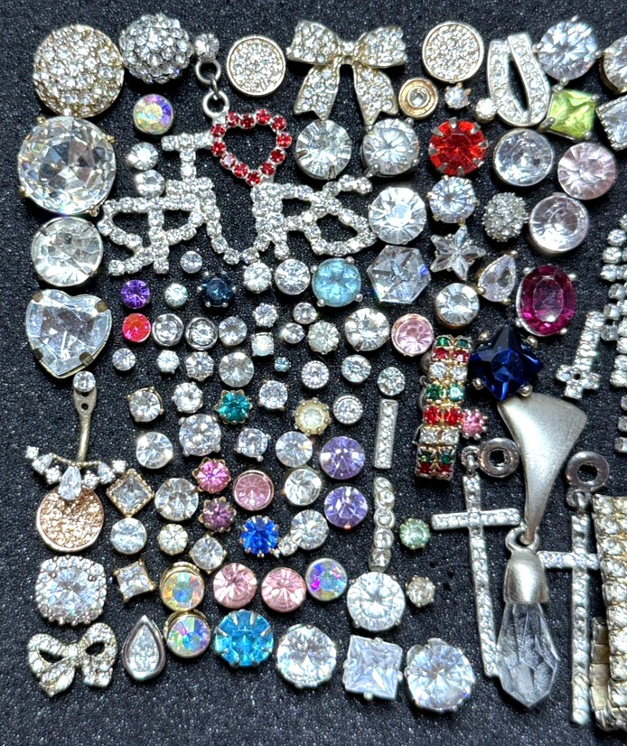 100 PCS Single Rhinestone Stud Earrings Lot Junk Craft Repair#1