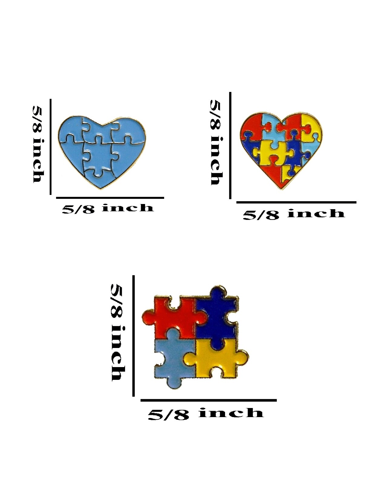 12 Piece New Designs Autism Awareness Colorful Puzzle Pieces Lapel Hat Pin 12P01