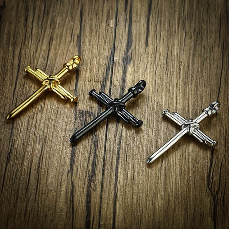 Boys Mens Christ Jesus Nail Crucifix Cross Pendant Necklace With 24 Inch Chain