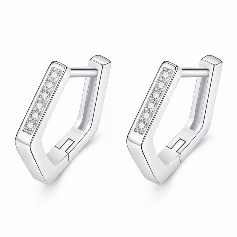 925 Silver Geometric Pentagon Huggie Hoop Earrings CZ Small Hoop Earrings 272