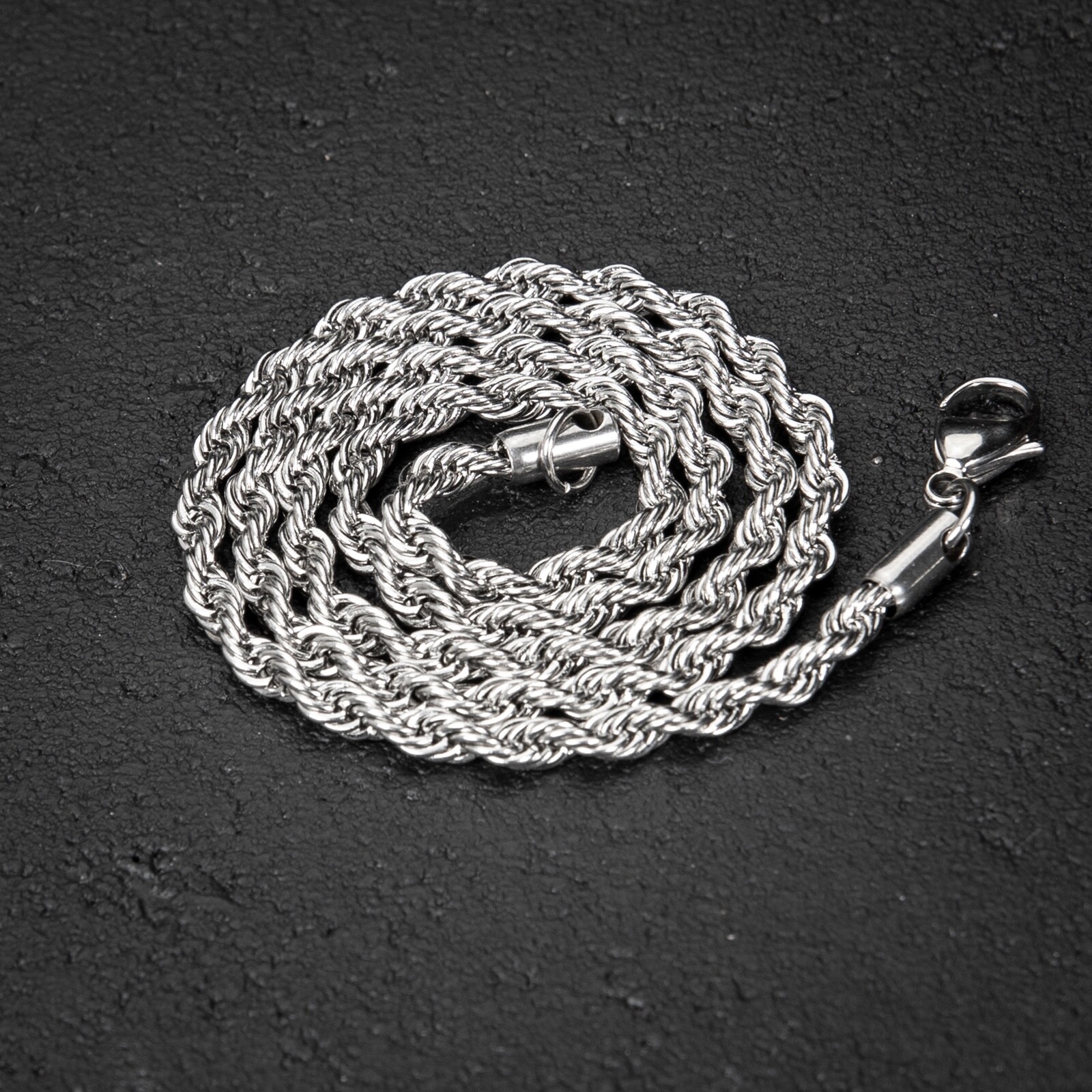 Solid White Gold Plated Heavy 316 Stainless Steel 4MM Twist Rope Chain Necklace