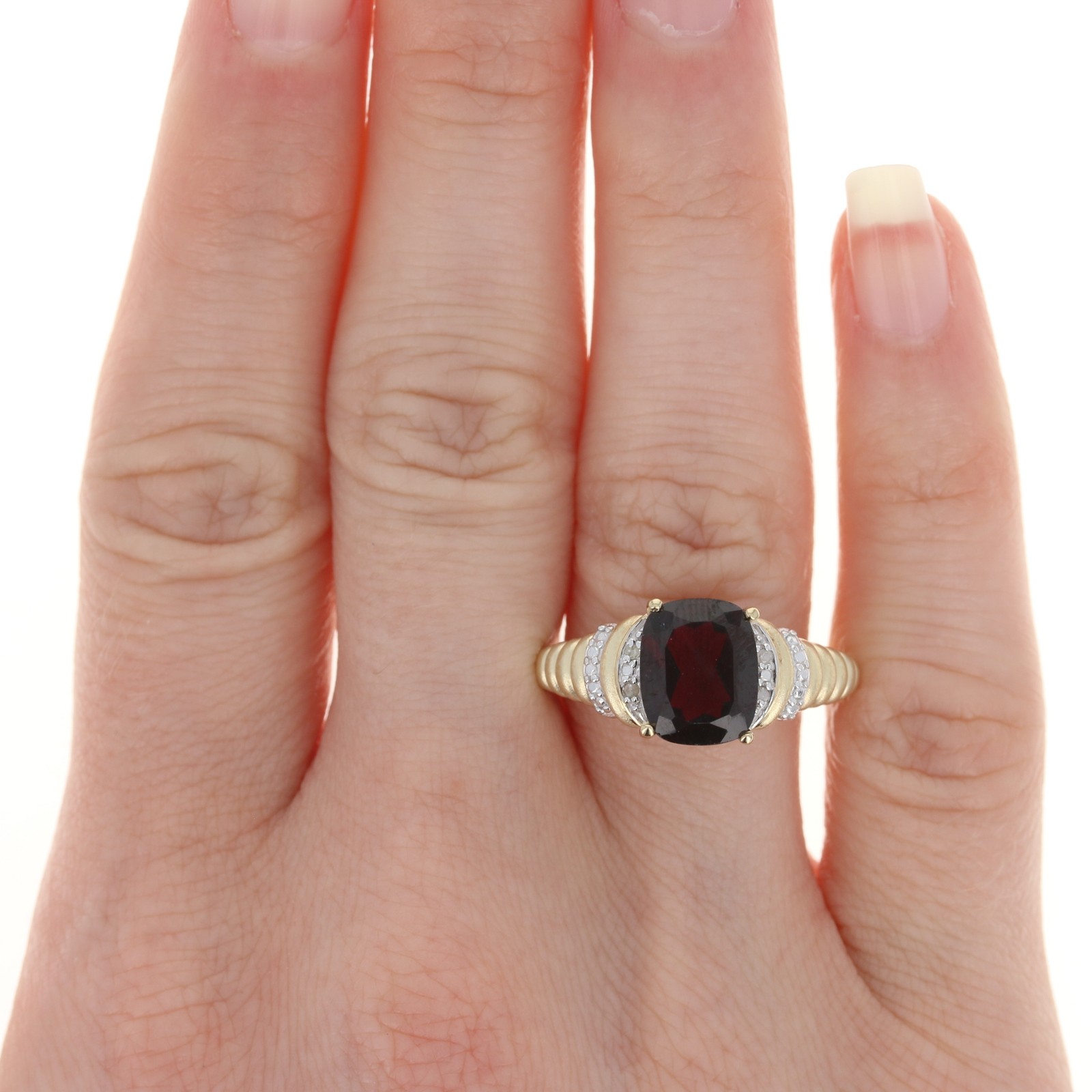 Sterling Silver Garnet & Diamond Ring – 925 Gold Plated Cushion 3.00ct Size 10