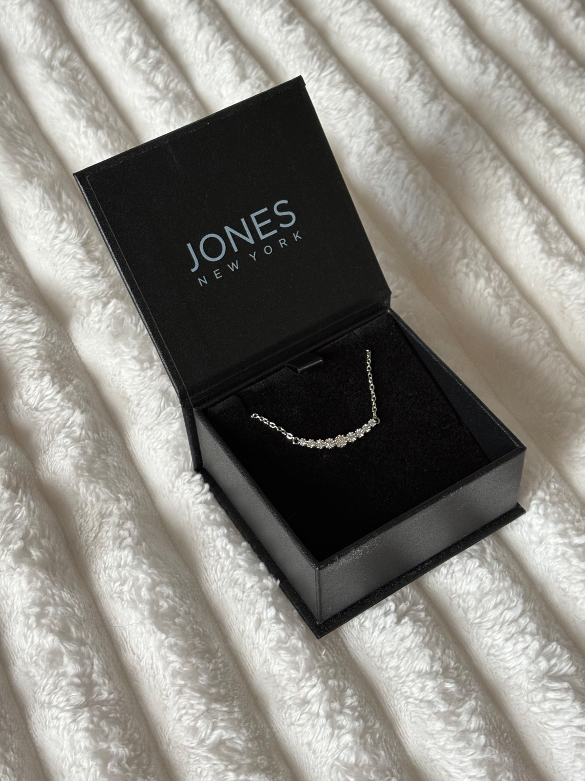 Jones New York Silver Tone Rhinestone Bar Pendant Cable Chain Necklace, Lobster
