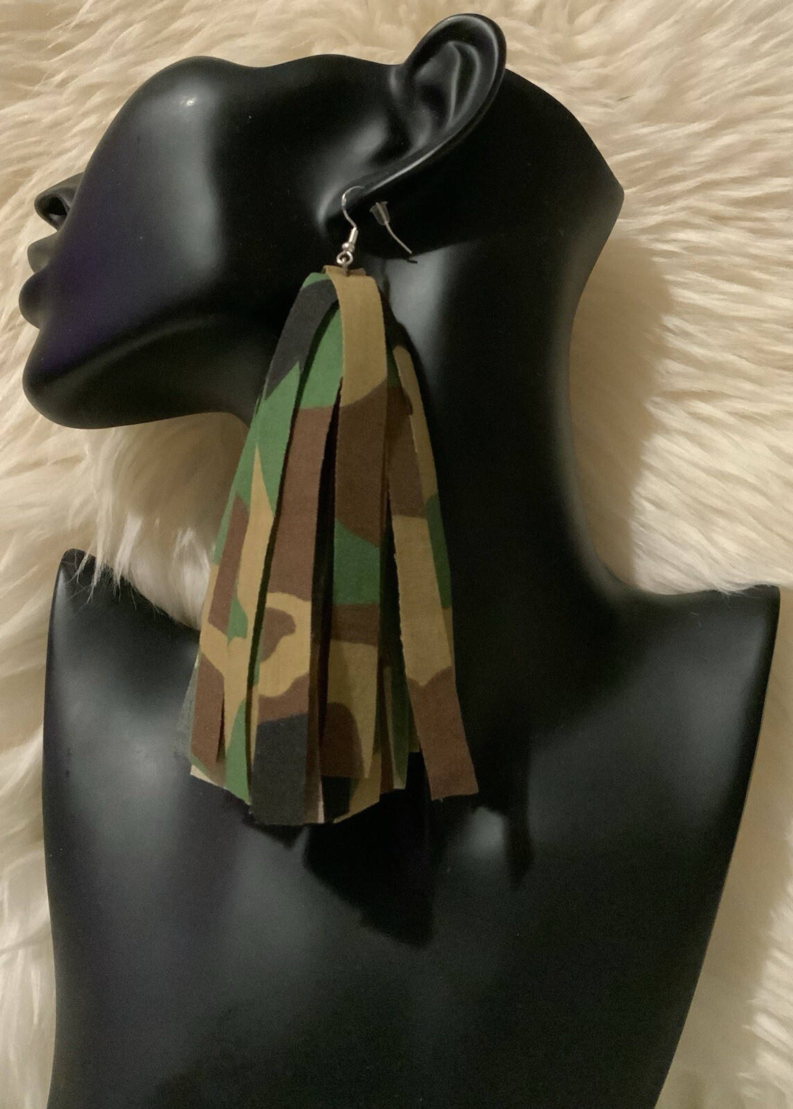 Camouflage Fringe Earrings Tassel Army Fatigue UpCycled Handmade For Women Girls