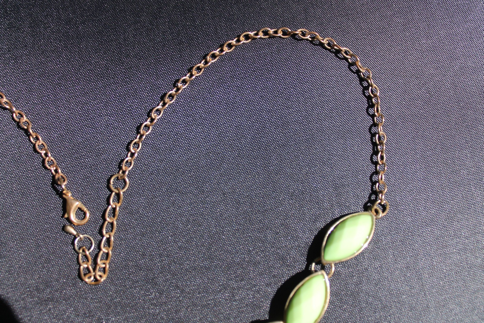 Light & Dark Green Gold Tone Chain Statement Bib Necklace Bib Acrylic Navettes