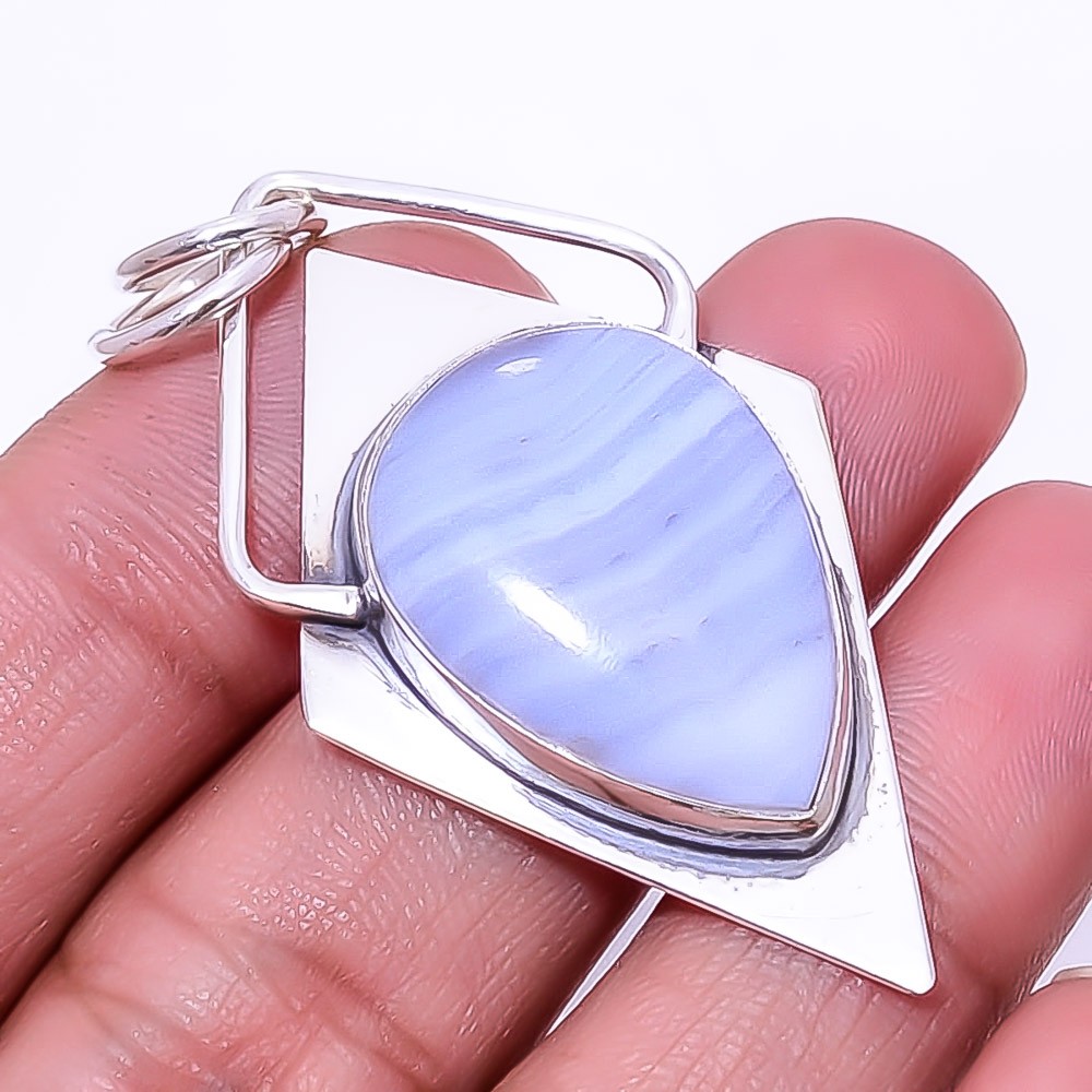 Blue Lace Agate – Namibia Designer Handmade 925 Sterling Silver Pendant 2.11″P29