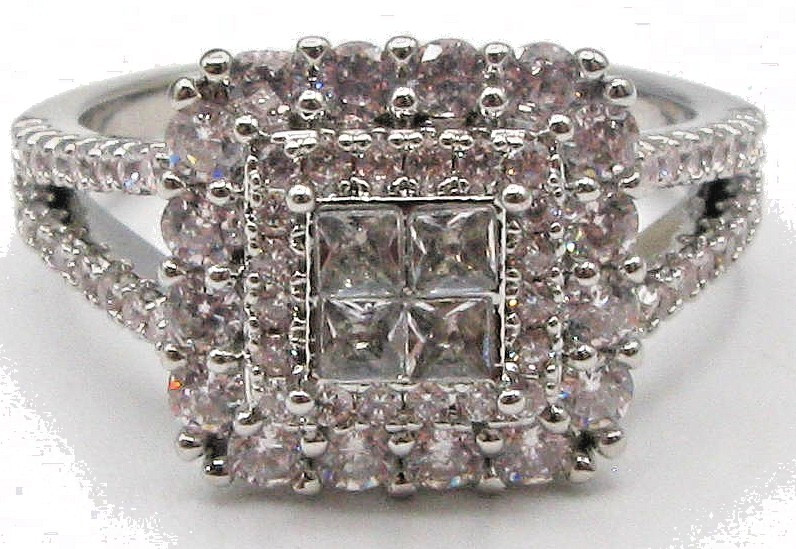 Elegant Cushion Halo Cluster Split Shank Ring Silver Tone Brilliant Women Size 6