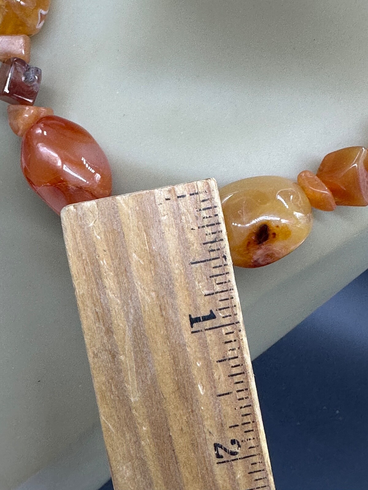 ESTATE POLISHED CARNELIAN STONE BEAD NUGGET STRAND STRING NECKLACE 16″