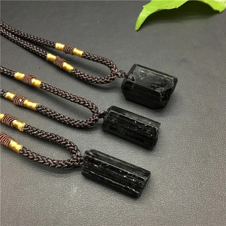 Raw Black Tourmaline Pendant Black Stone Protection Necklace Women Men Jewelry