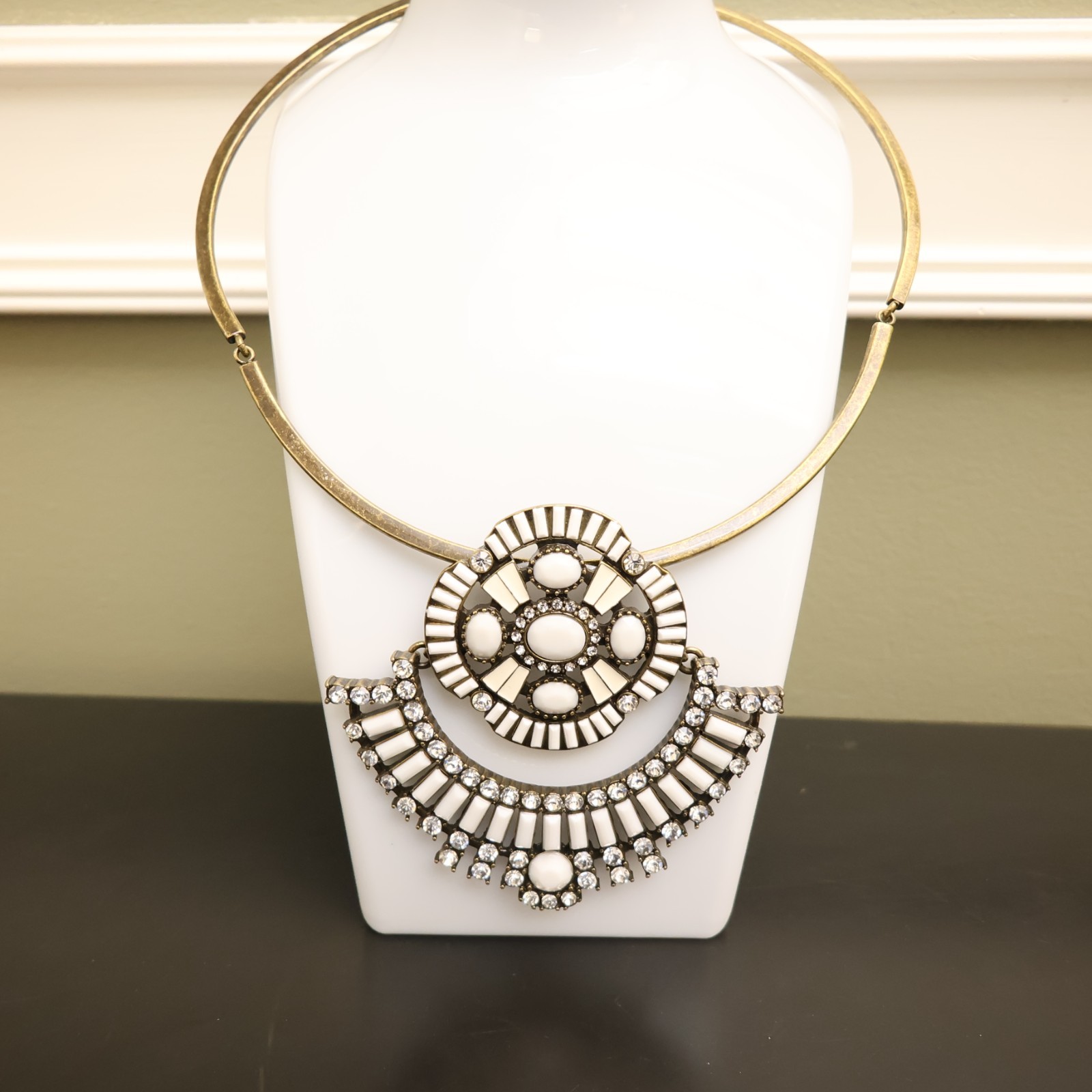 Logo Links necklace Lori Goldstein ivory crystals statement collar bronzetone
