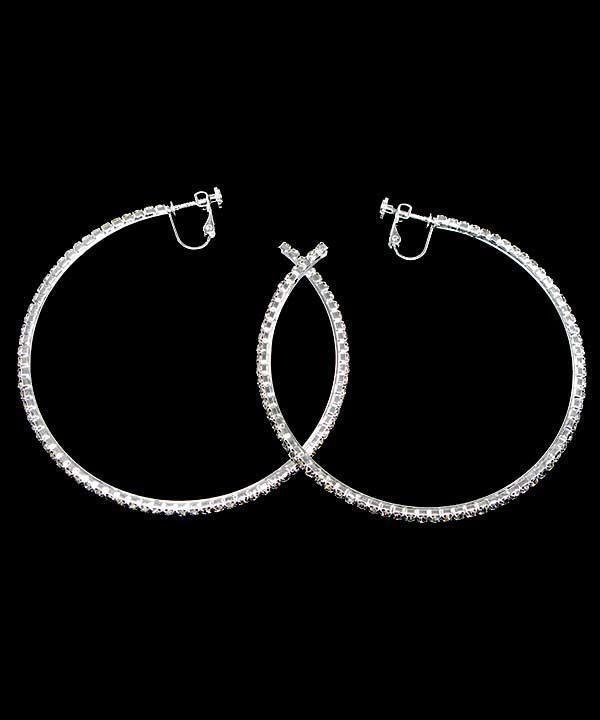 Rhinestone Clip on Hoop Earrings Women New 2.50″