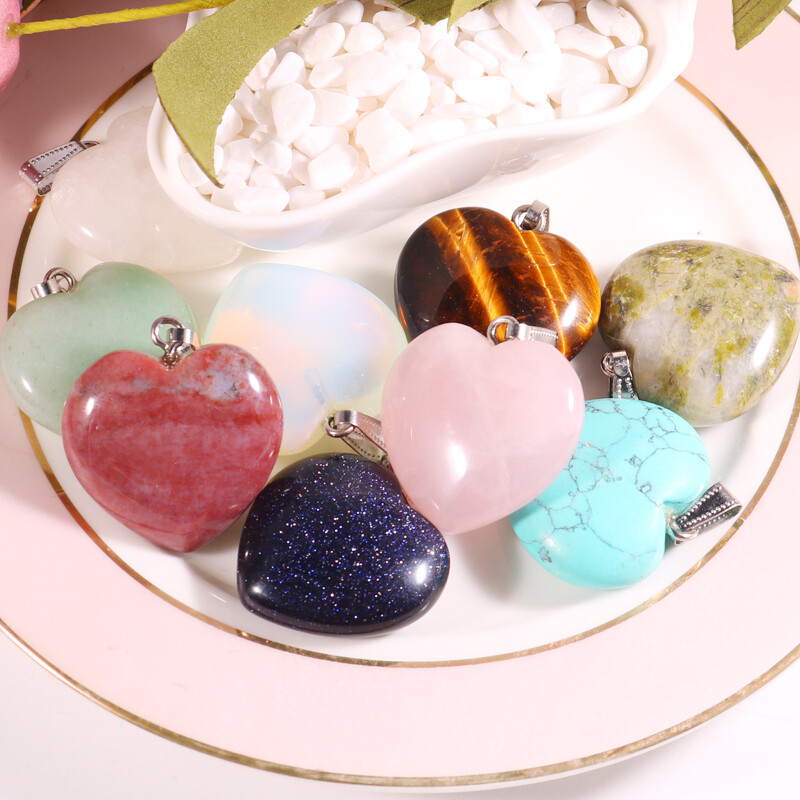 30mm Big Heart Pendant Natural Stone Healing Crystal Gemstone for jewelry 10pcs