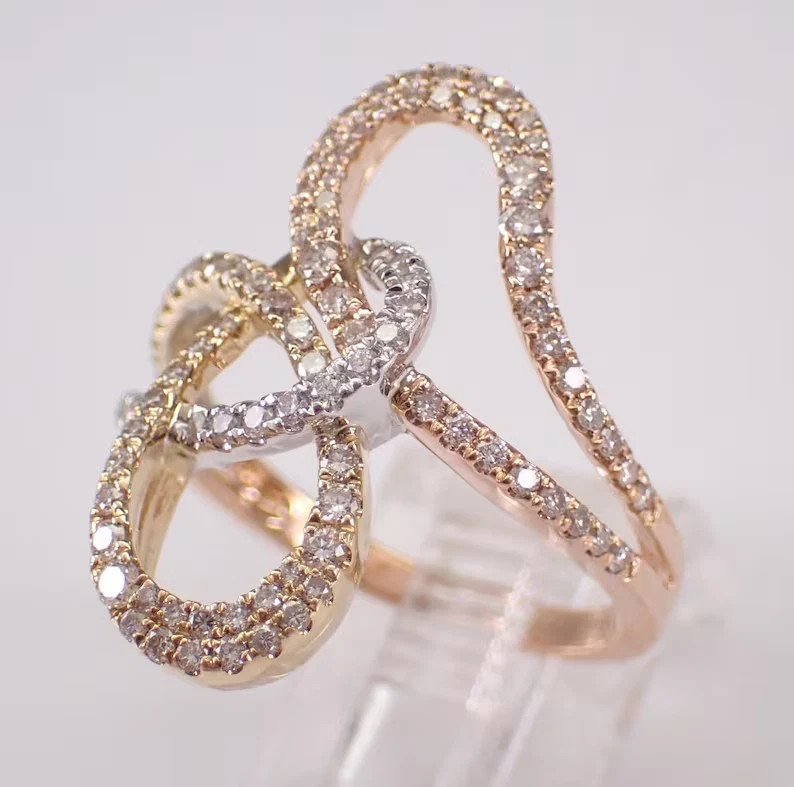1.60Ct Round Real Moissanite Wedding Love Knot Band Ring 14K Yellow Gold Plated