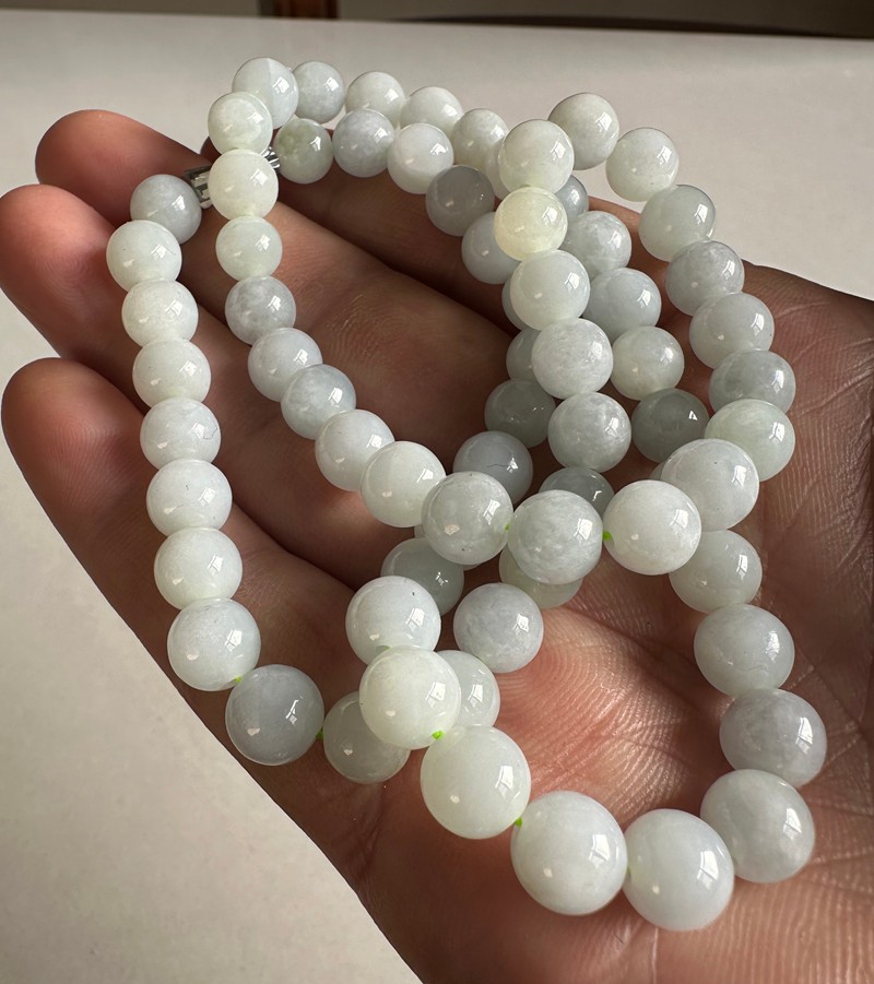 Natural Grade A White Lilac Burmese Jade Jadeite Necklace 7.8mm beads 21inch