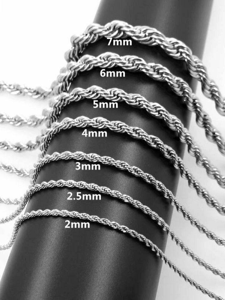 USA Stock 4mm 316L Stainless Steel Women Men Rope Chains Necklaces 18-26”