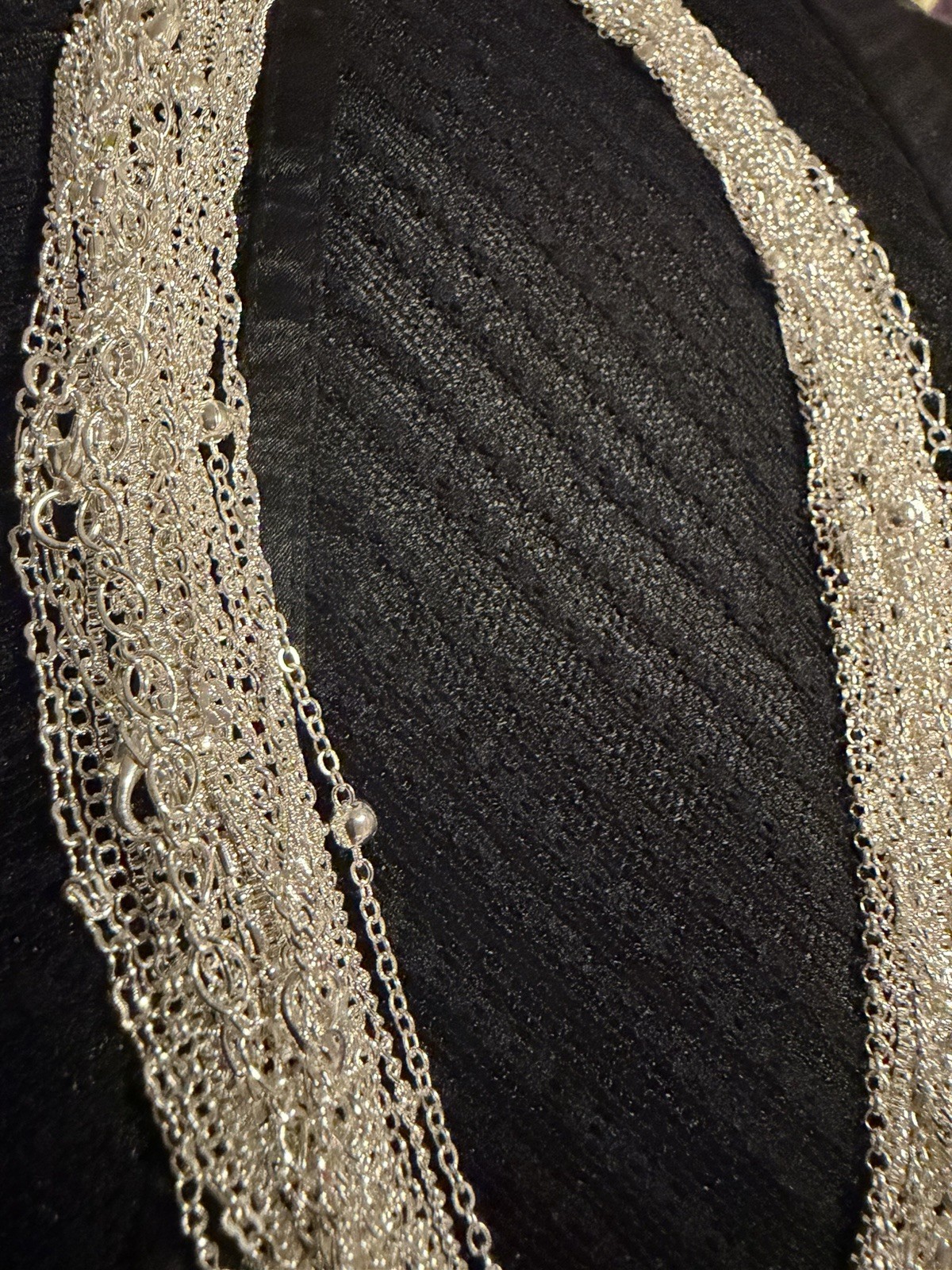 Silver Tone Multi-Strand Layered Statement Chain Necklace, Cable Chain