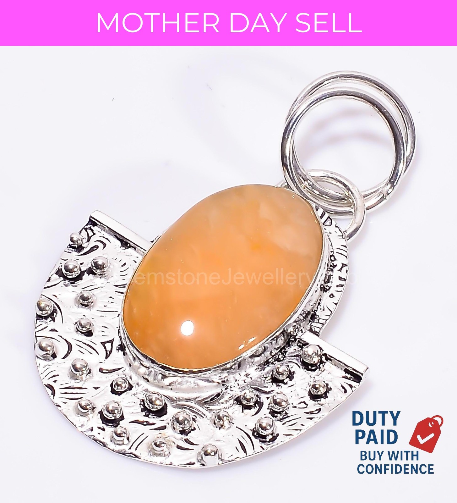 Orange Calcite Wife Handcrafted Ethnic Boho Pendant Jewelry 925 Sterling Silver