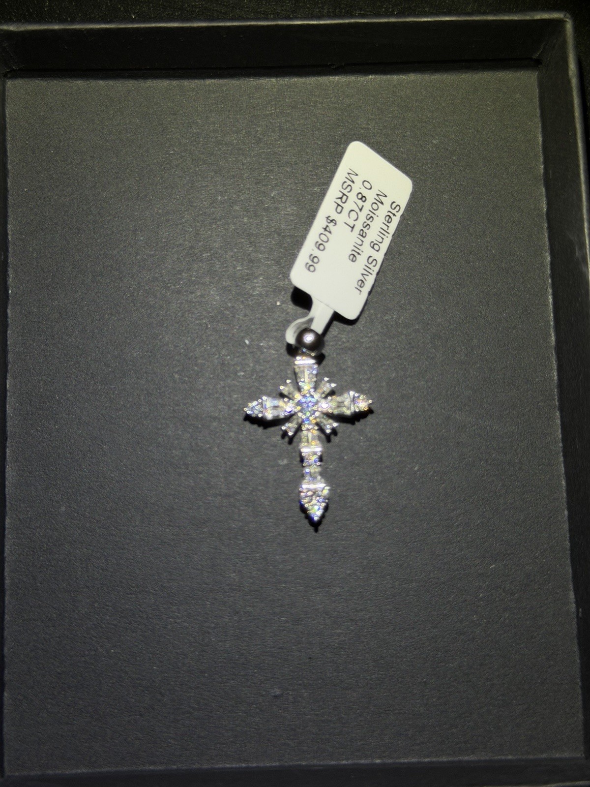 925 Sterling Silver .87 ct Moissanite Cross Charm Pendant