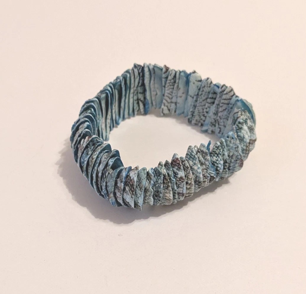 Unique Shell Blue Snake Skin Pattern Stretchy Bracelet. Size 6-7 In. BOHO/Beach.