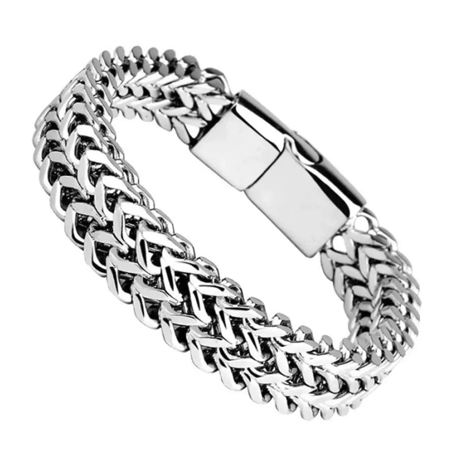 1pc Stainless Steel Braided Fish Scale Bracelet Magnetic Buckle Keel Style – NEW
