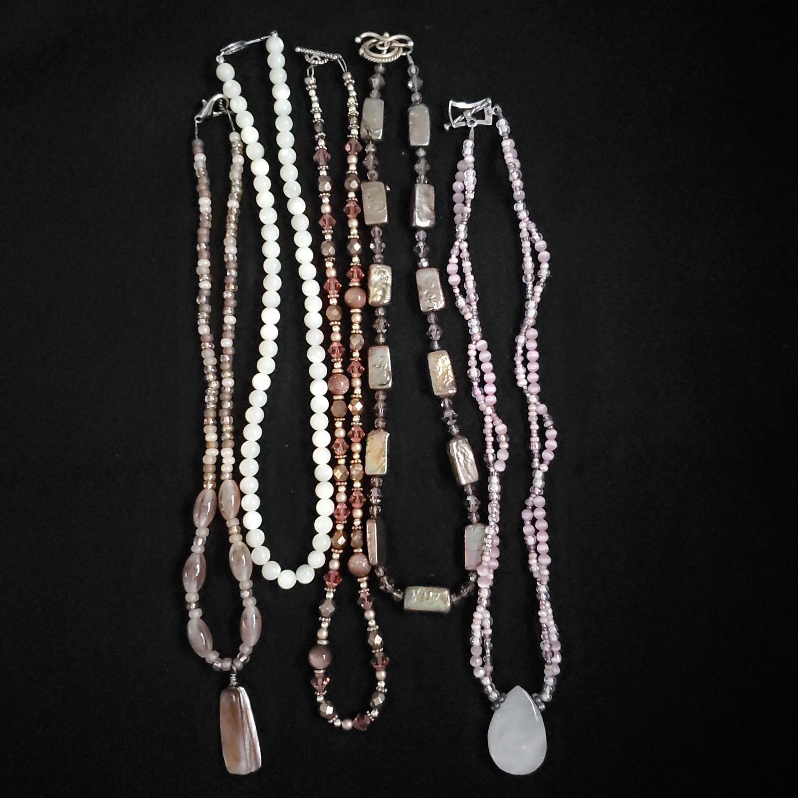Beaded Necklace Lot of 5 Pink Brown Cream MOP Glass Sterling 15-18.5″