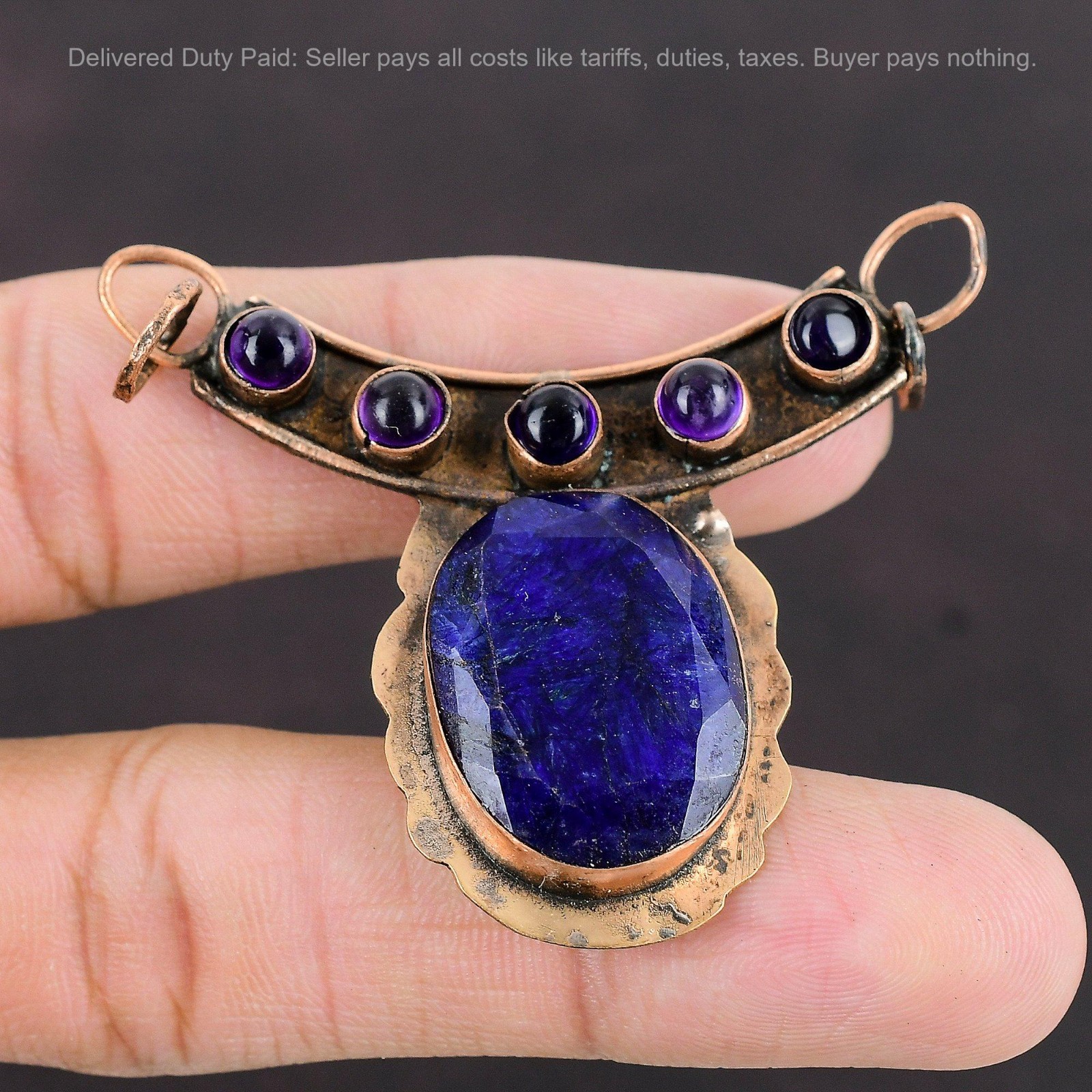 Christmas Sale Copper Oval Natural Blue Saphire African Amethyst Wedding Pendant