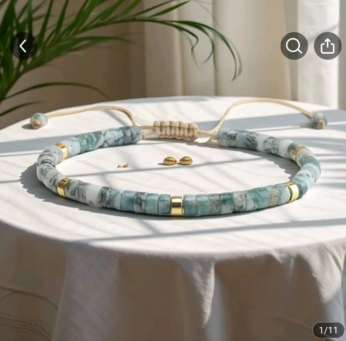 Natural Floral Stone Beaded Braclet In Golden Stainless Steel 7- 8.5in