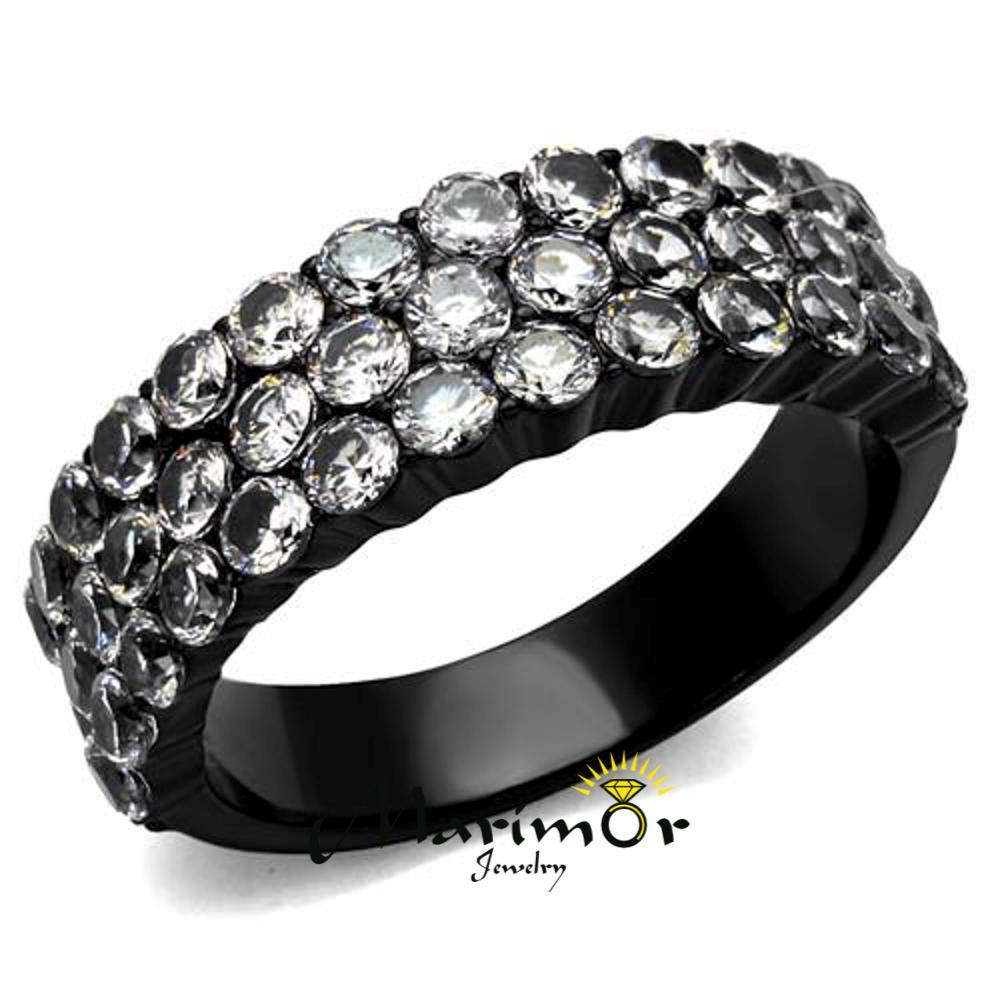 2.4 Ct Zirconia Stainless Steel Black Ion Plated Fashion Ring Women’s Sz 5-10