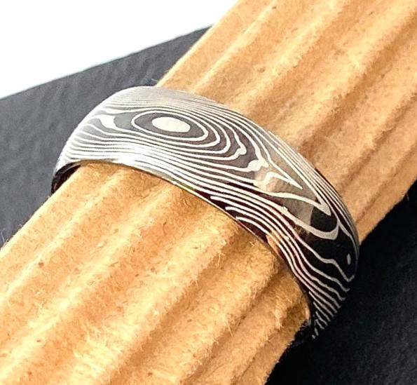 Size 13 Black Ion Plated Steel Finger Print Laser Etched Ring Band