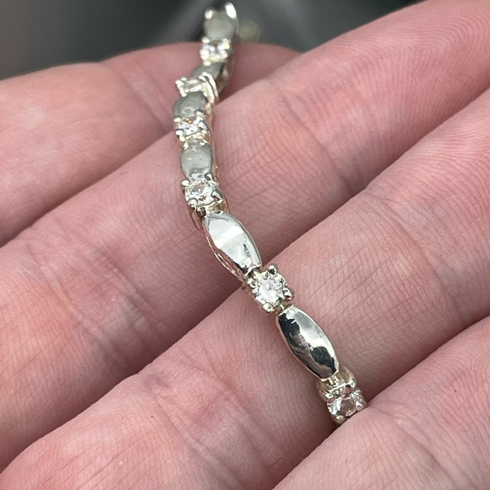 Vintage 7″ Sterling Silver Marquise & Round CZ Bracelet