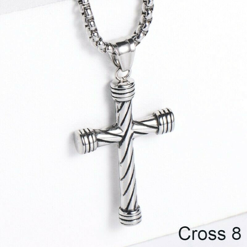 Men Cross Pendant Necklace Religious Christian Jewelry Stainless Steel Chain 24″