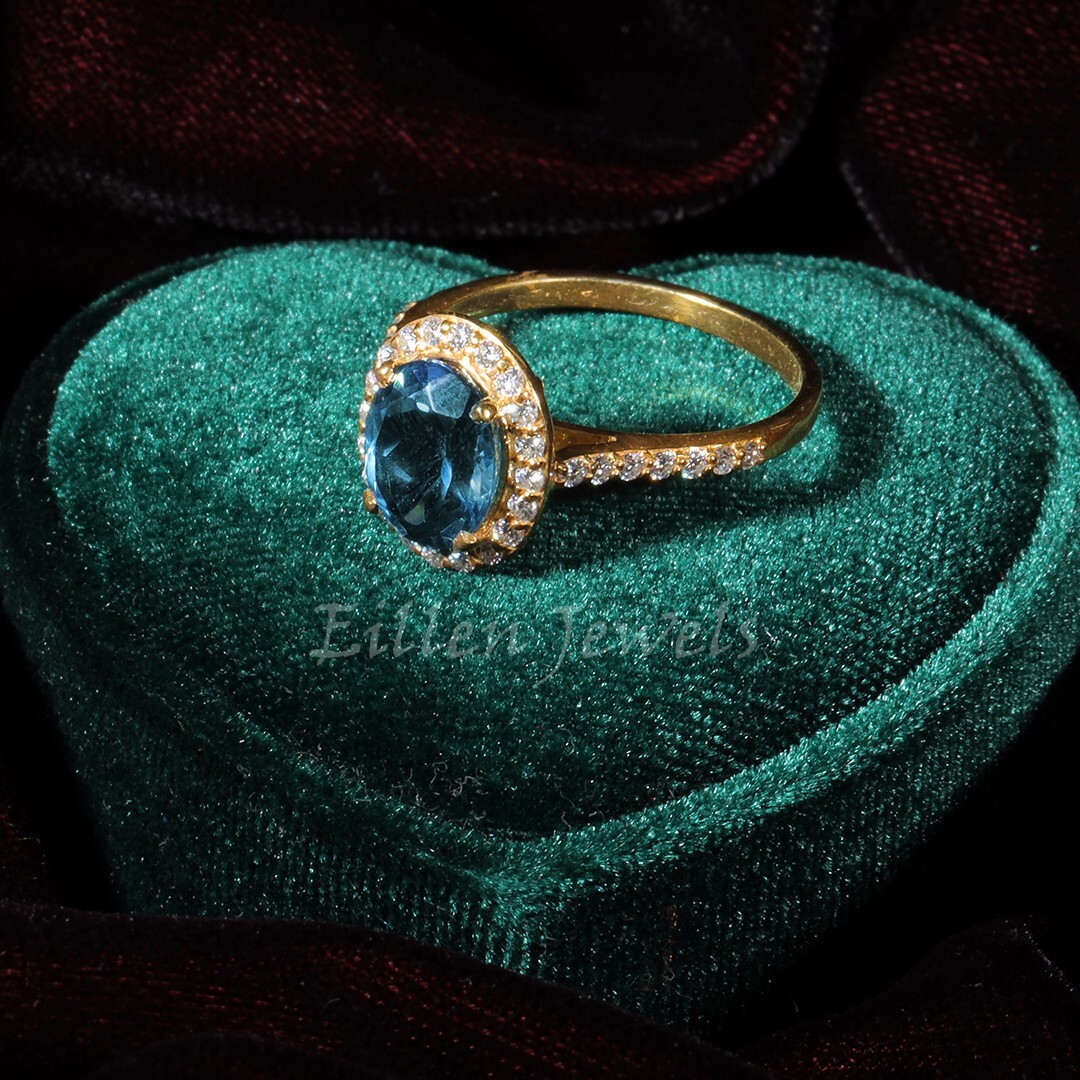 3ct Teal Blue Sapphire Ring Oval Sapphire Gold Ring Sterling Silver Ring
