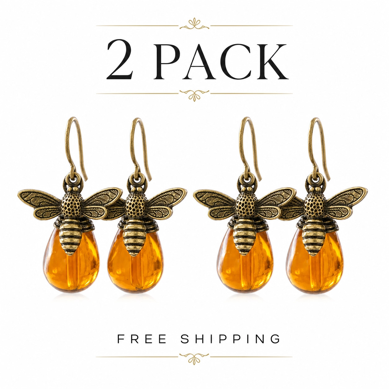 Retro Gold Bee Honey Drop Earrings – 2 Pack Vintage Dangle Earrings for Women El