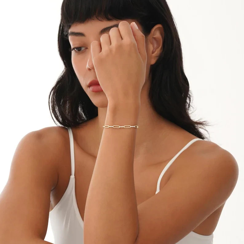 4 Ct Round Simulated Diamond Customize Paperclip Bracelet 14k Yellow Gold Plated