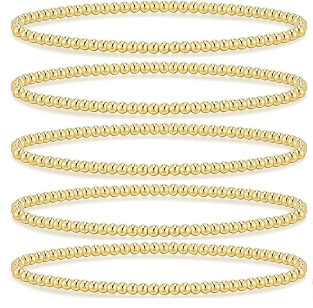 Gold Bracelet for Women Waterproof 14K Gold Plated Gold Bead Ball Bracelet Tr…